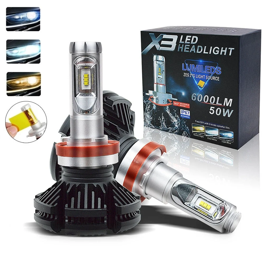 Светодиодная LED автомобильная лампа ближнего дальнего ПТФ света H4 H7 H11 9005 9006 X3