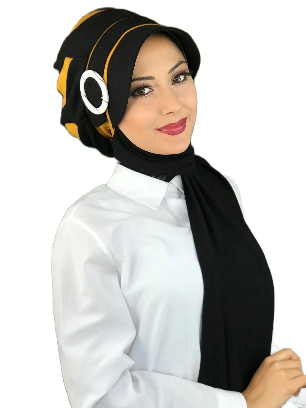 New Islamic Fashion Muslim Hijab Lady 2021 Trend Single Size Bathing Cap Beret Ready Shawl Scarf Buckle Black Hijab Hat