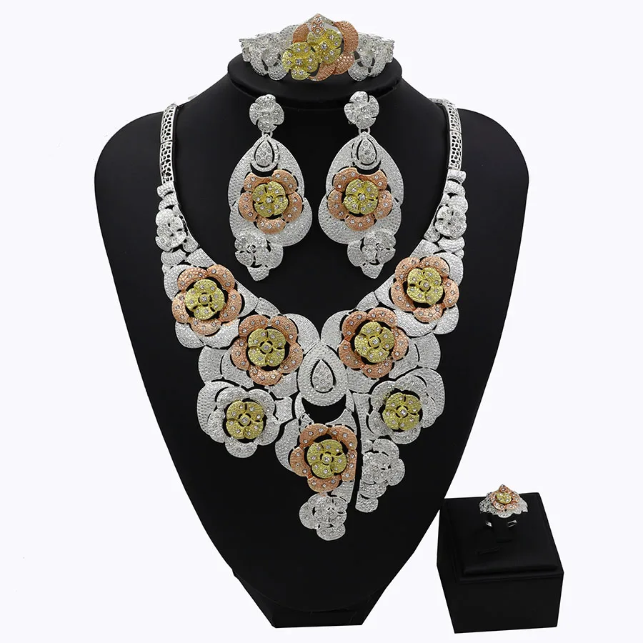 TSROUND Luxury Shinning Wedding Zircon Jewelry Set Dubai Nigerian African Costume Design | Украшения и аксессуары
