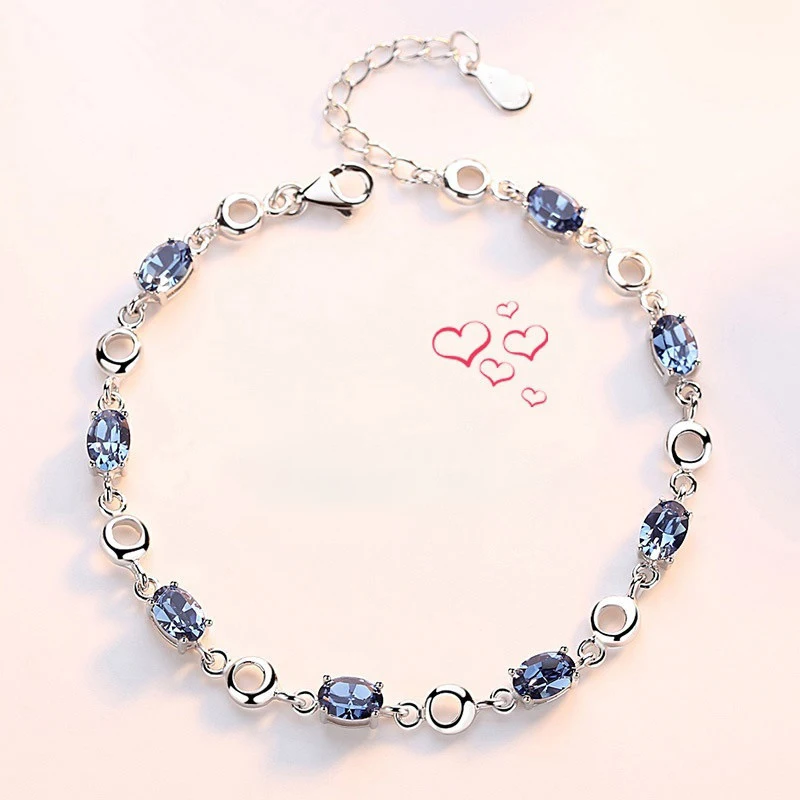 

Exquisite Blue Crystal Bracelets Stainless Steel Silver Plated Bracelet for Women Birthday Anniversary Jewelry Gift for Girl
