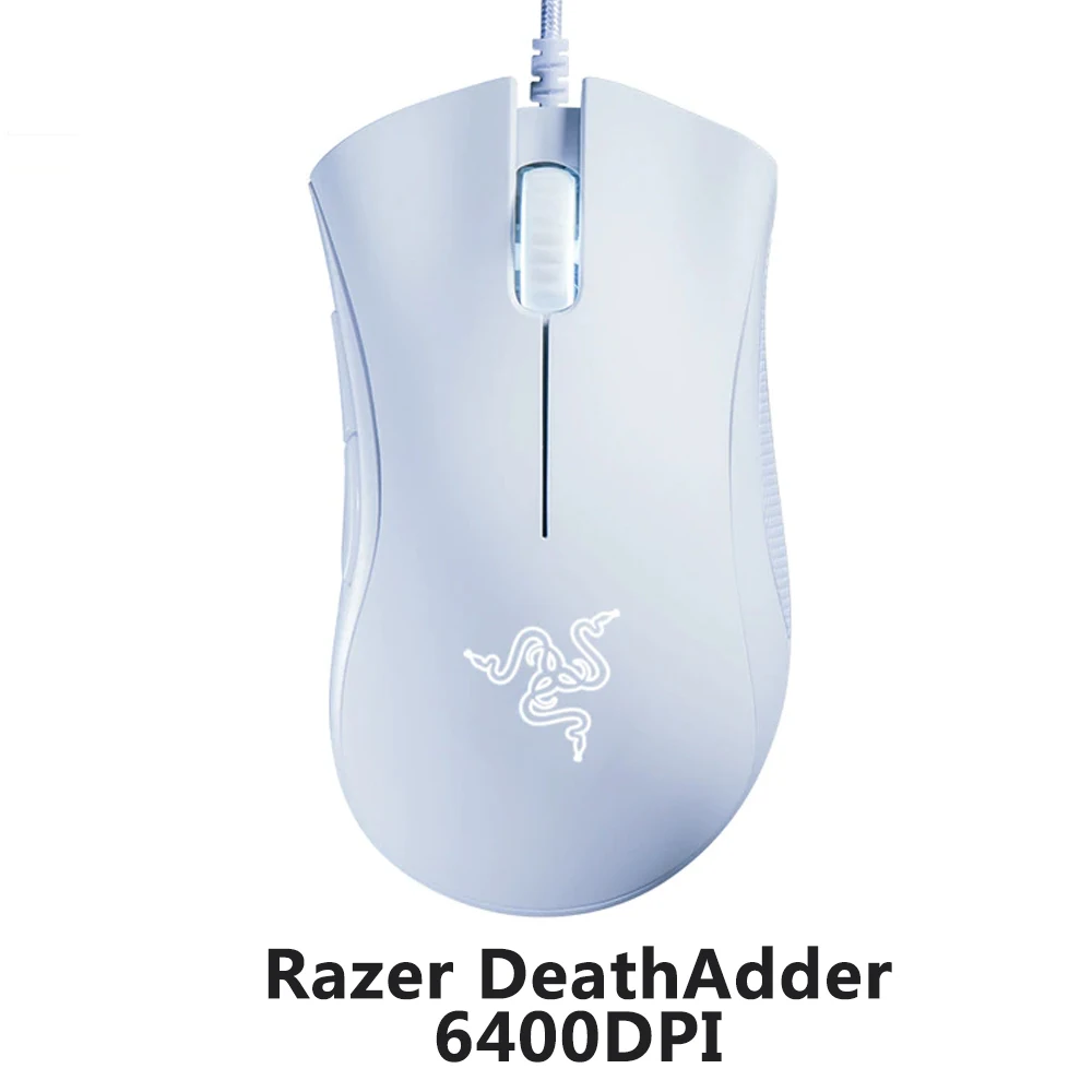White 6400DPI Razer DeathAdder Essential Проводная игровая мышь Мыши компьютерные 6400 точек на дюйм оптический сенсор 5 пуговицы Зеленый Подсветка для ноутбука компьютер PC Gamer - Цвет: White 6400DPI