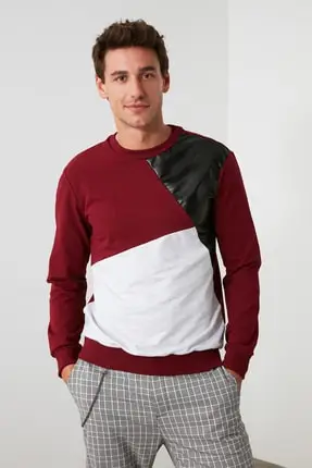 Бургундия мужская с длинным рукавом Велоспорт Воротник кожаный кусок новый