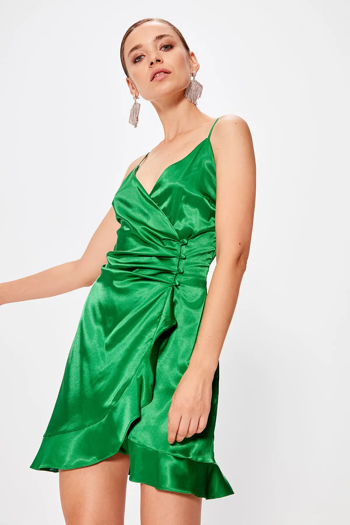 Зеленое двубортное платье с воротником TPRSS19EL0546|Женские платья| |