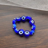 new turkish blue evil eye rings for women handmade round resin beads elastic adjustable ring girls popular jewelry party gift
