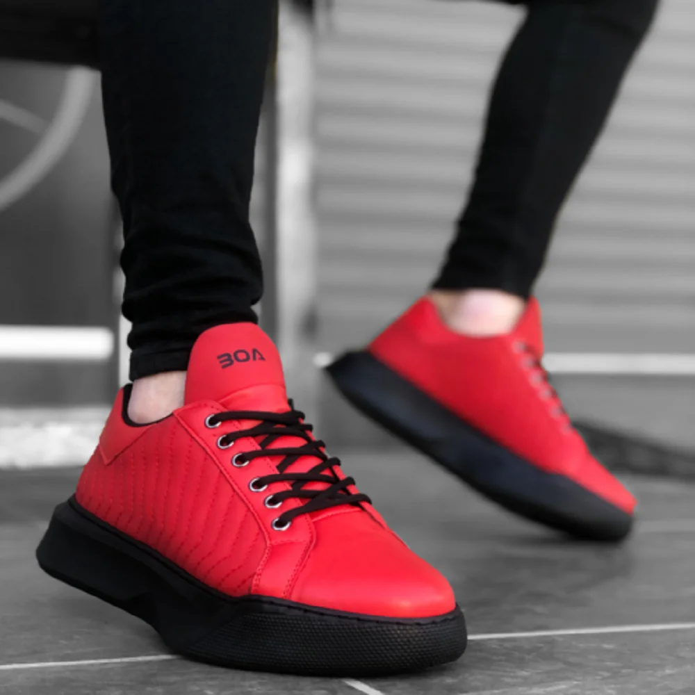 

MP0162 Lace-Up Men's Model Red Stitched High Sole Street Walking Sports Shoes
