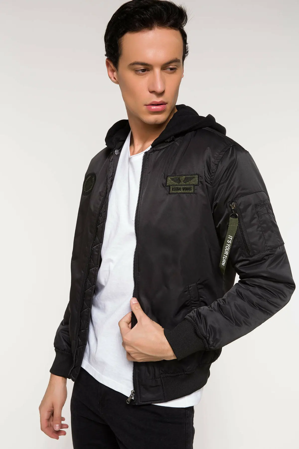 DeFacto мужские зимние весенние толстые черные парки повседневные теплые пальто с