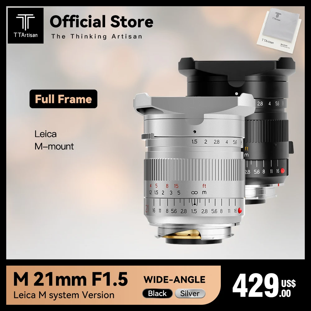 

TTArtisan 21mm F1.5 Full Fame Lens for Leica M-Mount Cameras Like Leica M-M M240 M3 M6 M7 M8 M9 M9p M10（Black）