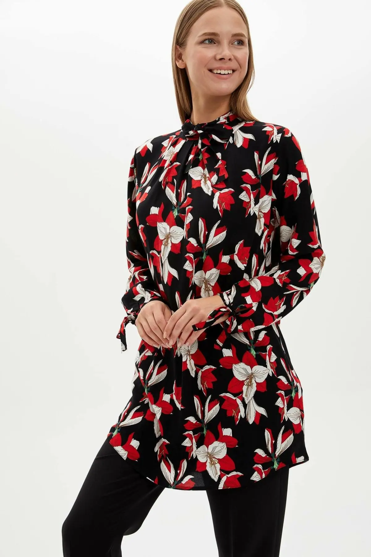 DeFacto женская элегантная Осенняя длинная шифоновая блузка с цветочным принтом