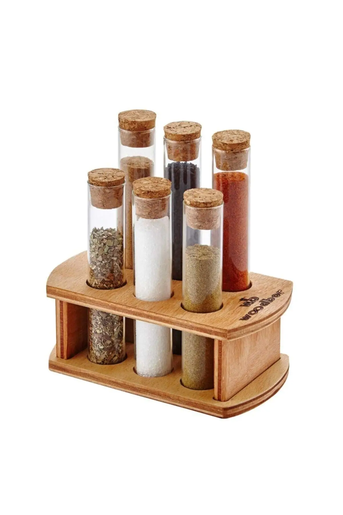 

12 pcs Wooden Glass Tube Spice Set Stand 6 Seasoning Tube Set Cork Stopper Kitchen Decoration Bamboo Glass Storage Practical New