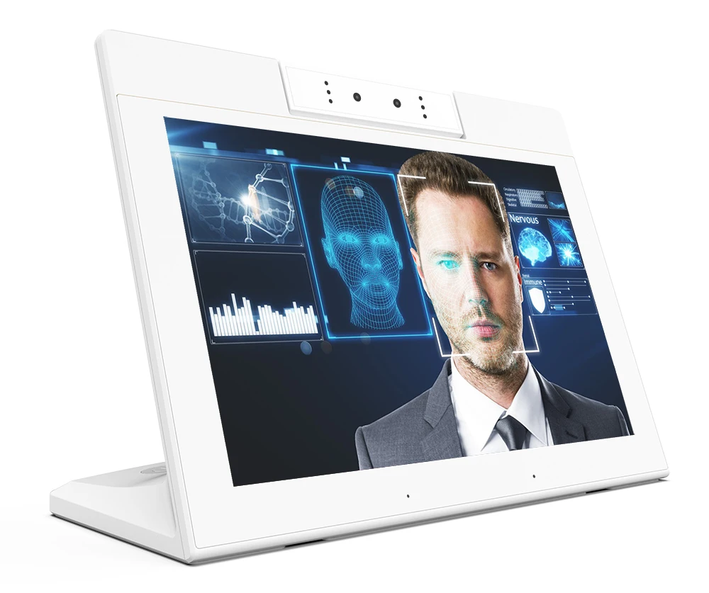 10 inch Android smart desktop display with Binocular camera ideal for facial recognition, indoor room meeting.