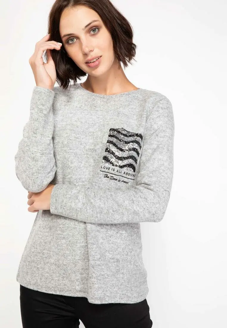 DeFacto Женская мода O_neck футболка с длинным рукавом женская простая модель пуловеры