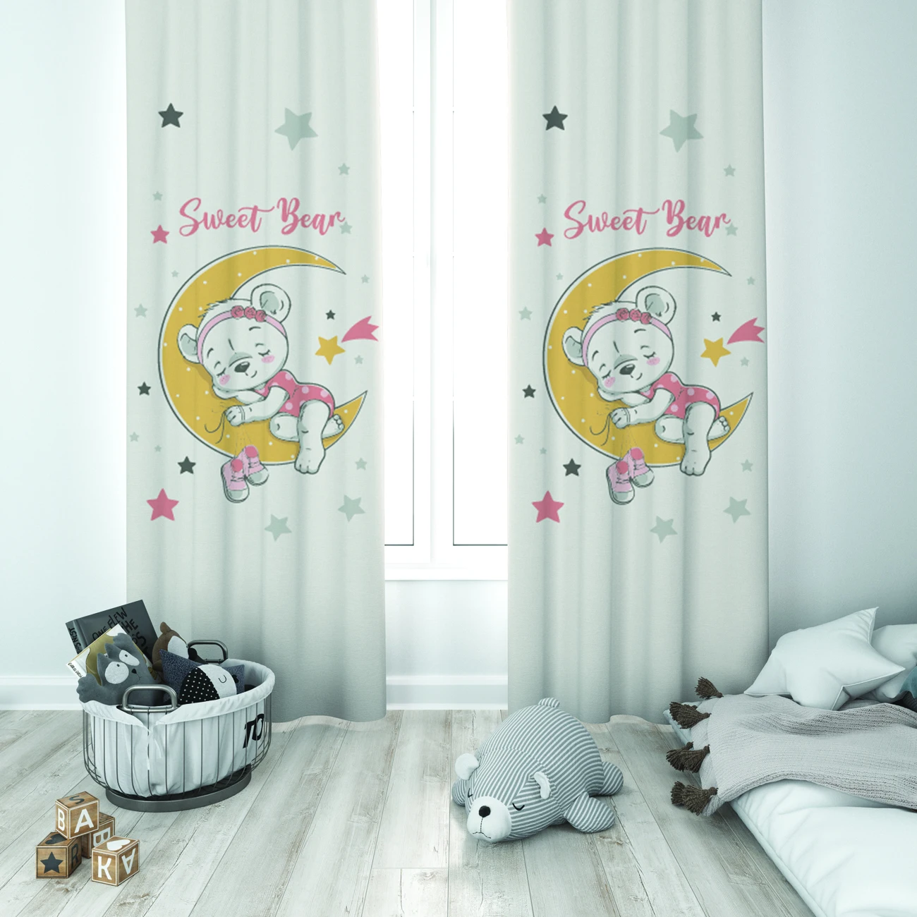 

Curtains Children 3D Printed Decorative Items Home Childrens Room Sweet Dream Bear Moon Model 110