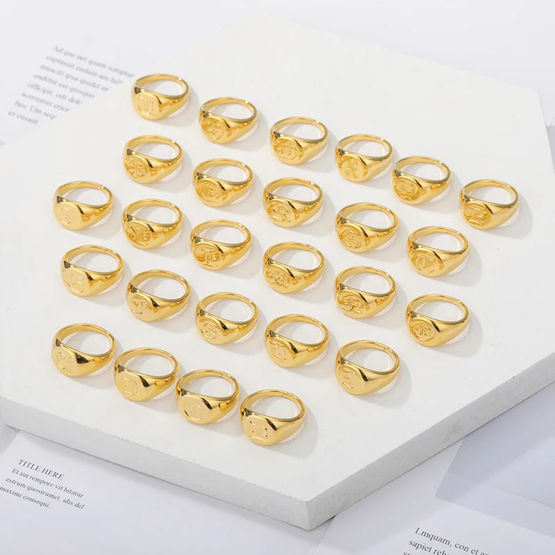 Простое квадратное кольцо-печатка для женщин золотые кольца с полированным