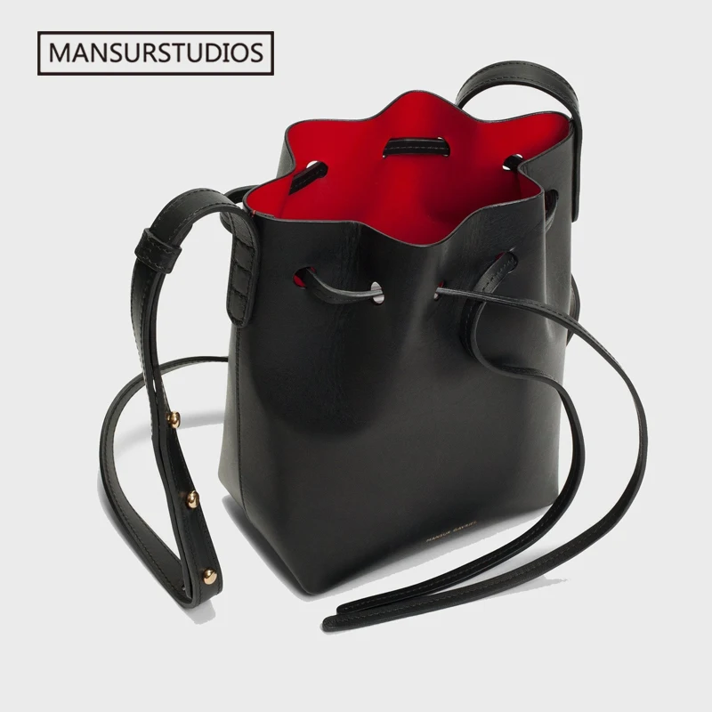 Мини сумка мешок MANSURSTUDIOS женская на плечо Mansur из натуральной кожи Дамские кожаные