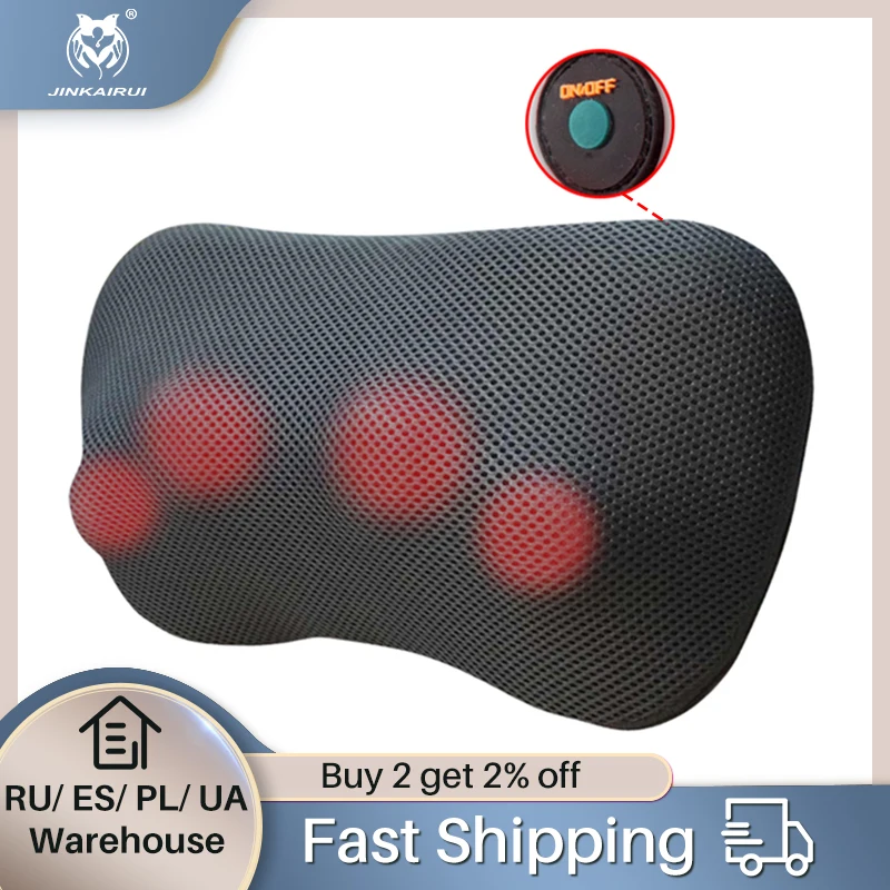 

JinKaiRui Neck Pillow Massager Shiatsu Deep Kneading Massage with Heat for Relieving Back Neck and Shoulder Pain Masaj Device