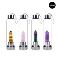 natural quartz gemstone glass water bottle direct drinking cup glass crystal obelisk wand healing wand bottle with rope 2021new