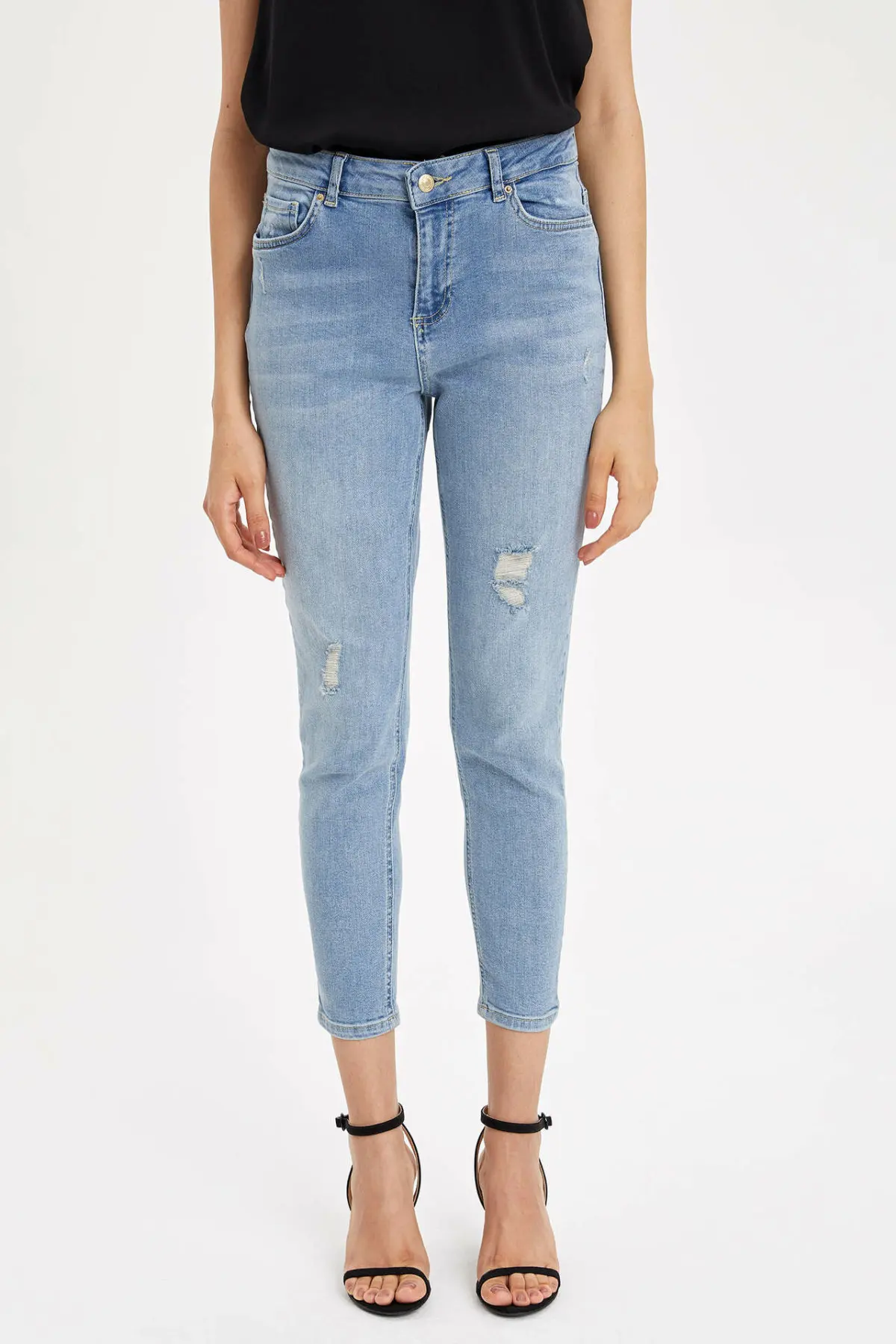 Женские джинсы карандаш DeFacto светло голубые скинни со средней талией Trousers