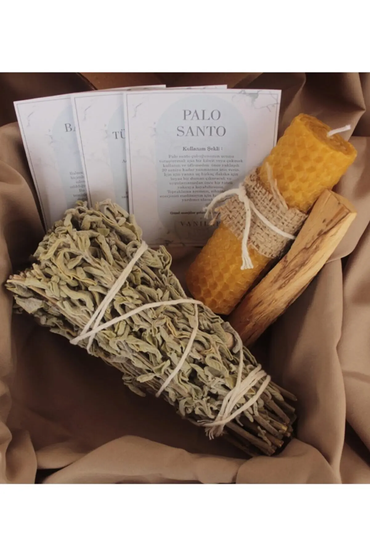 

VANİLLE Energy Set Palo Santo Incense - Beeswax- Sage Bunch Vanille Set