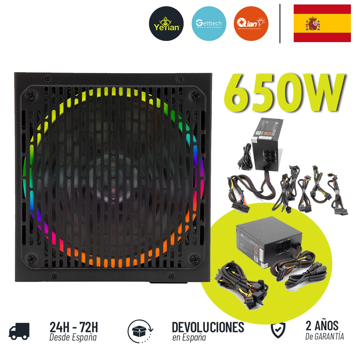 Yeian Райден 80 плюс Бронзовый RGB 650 серии источника питания 12V 650W черный (YFR-46201) |