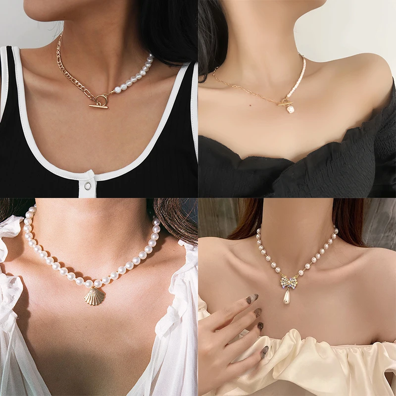 

New Design Artifical Flower And Butterfly Natural Pearl Stone Pendant Necklace Fashion Accessories Trendy Jewlelry Gifts