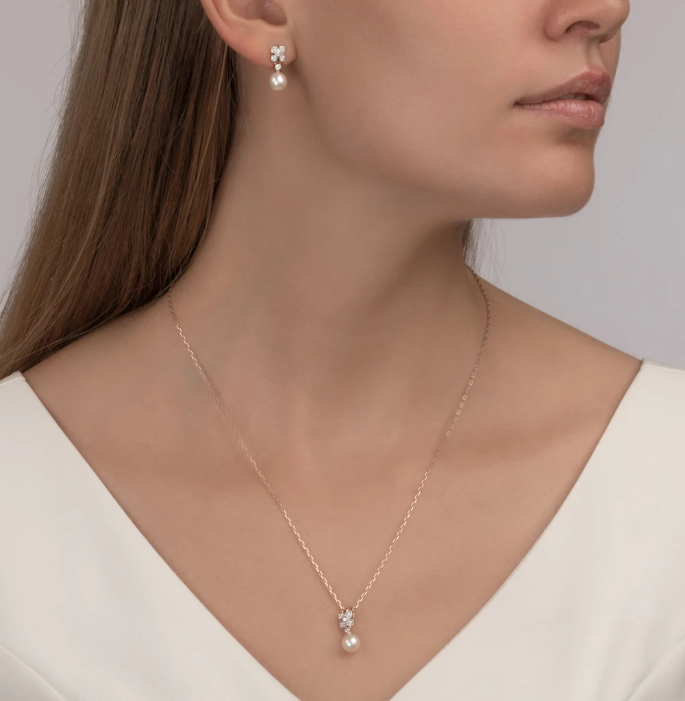 Золотая подвеска с фианитами и жемчугом SUNLIGHT проба 585 | Украшения аксессуары