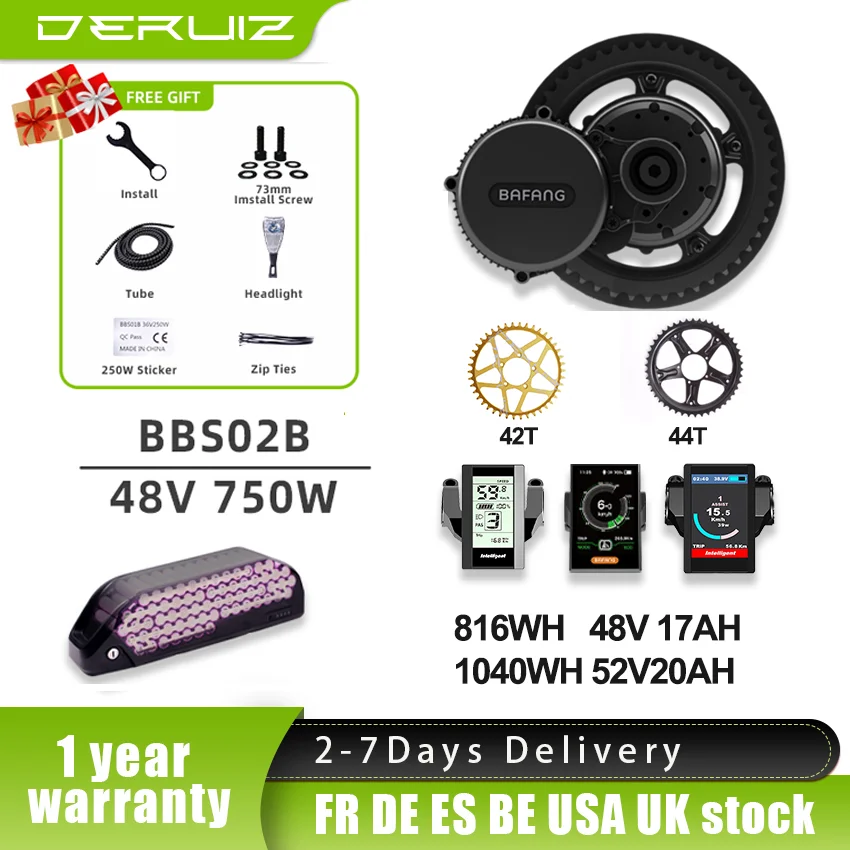 

Bafang Motor BBS02B BBS02 750W 8FUN Mid Drive Motor Electric Bike Conversion Kit with 48V13AH 48v17AH Lithium Battery 42T MMG340