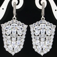 49x24mm new statement shield jewelry set for women silver pendant earrings white bright cubic zircon eye catching wholesale