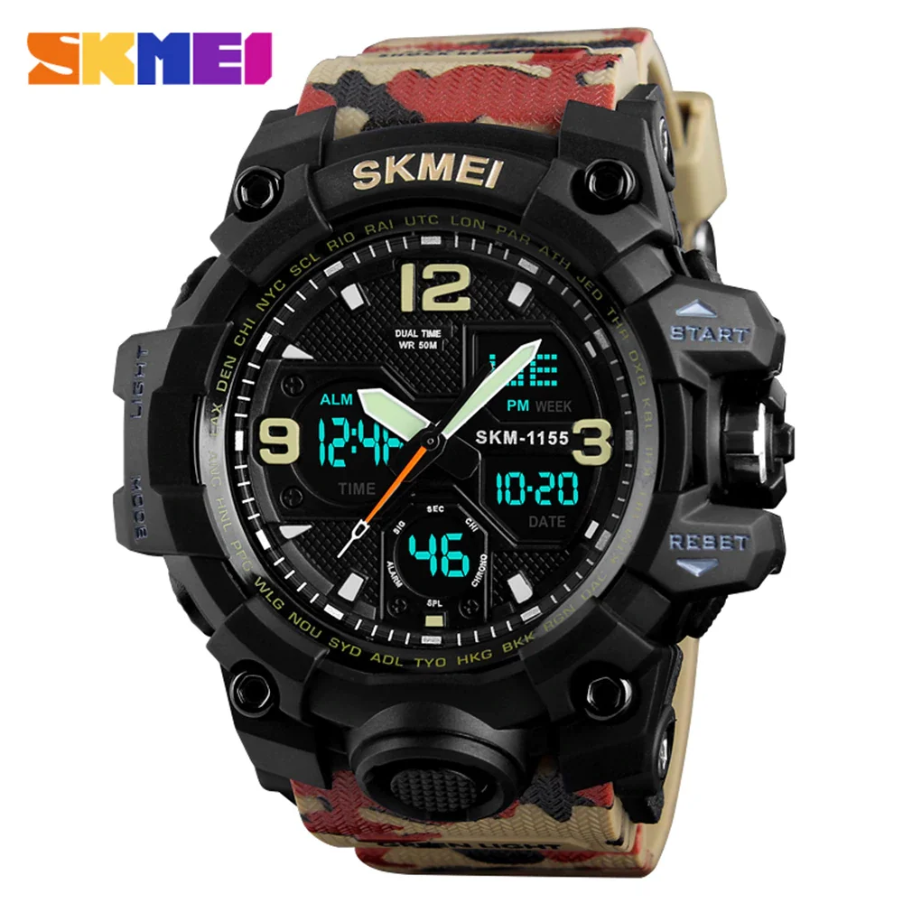 Red Camouflage SKMEI 1155B кварцевые мужские часы цифровые электронные мужские часы модные повседневные спортивные мужские наручные часы водонепроницаемые - Цвет: Red Camouflage