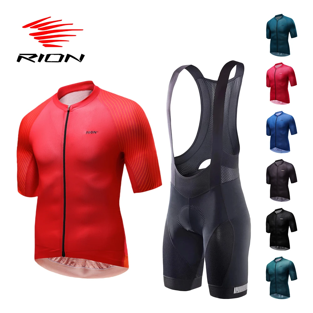 RION Men's Cycling Shirt Bib Shorts Men Jersey Set Top MTB Men Clothes Mountain Bike Breathable Quick Dry Summer For Bicycle