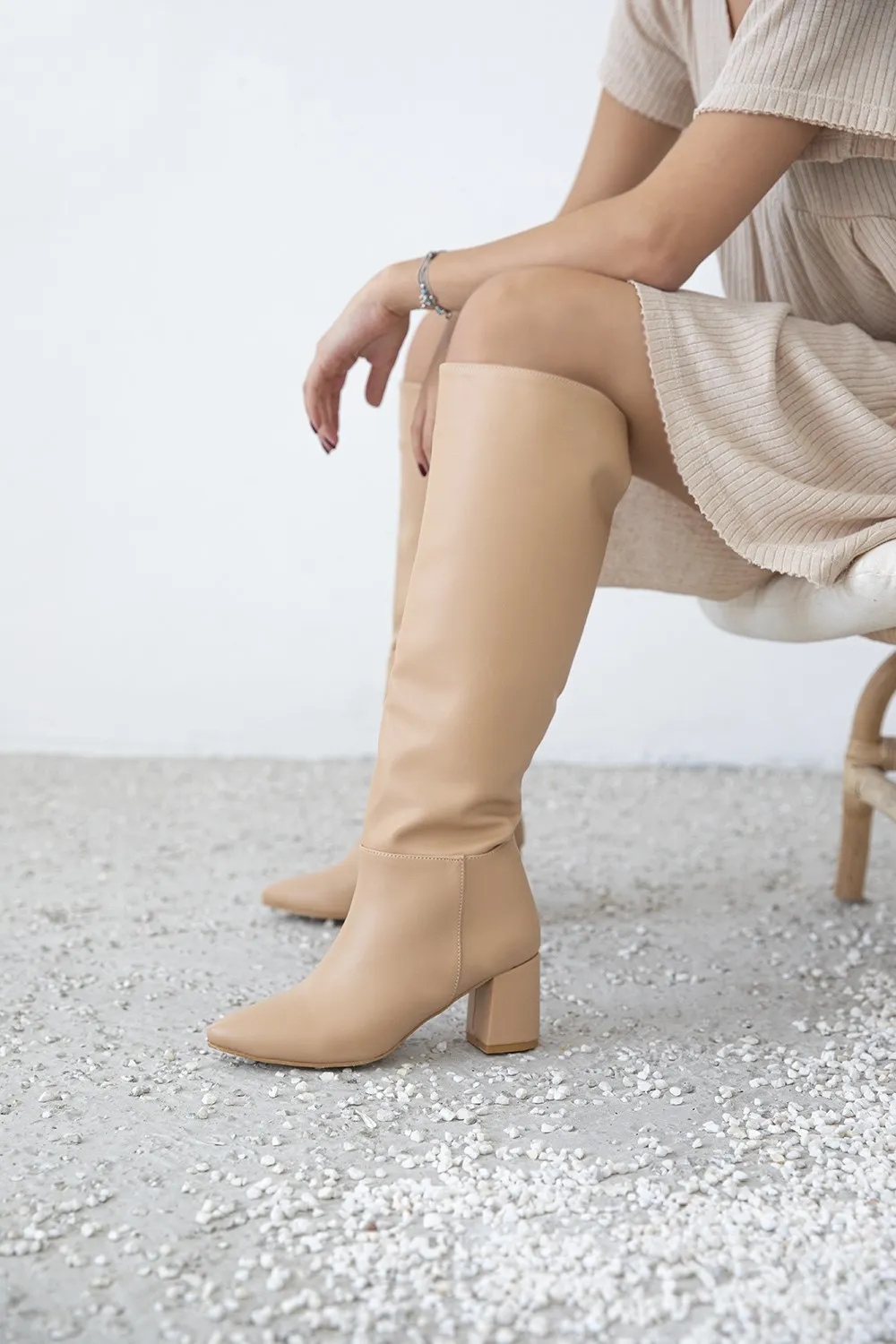

Handmade Shoes Women's Heeled Leather Boots White Black Nude Colors