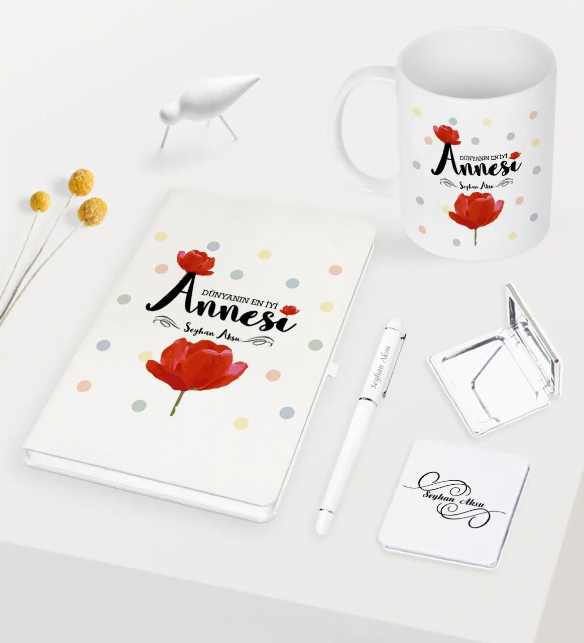 

Personalized World Best Mother White Notebook Pen Cup Mirror Set-10