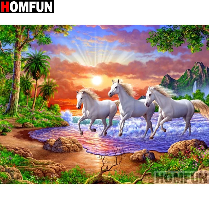 

HOMFUN Full diamond Painting "Horse Sunset Tree" Resin Drill Embroidery 5D Diy Diamond Painting Handmade Cross Stitch gift