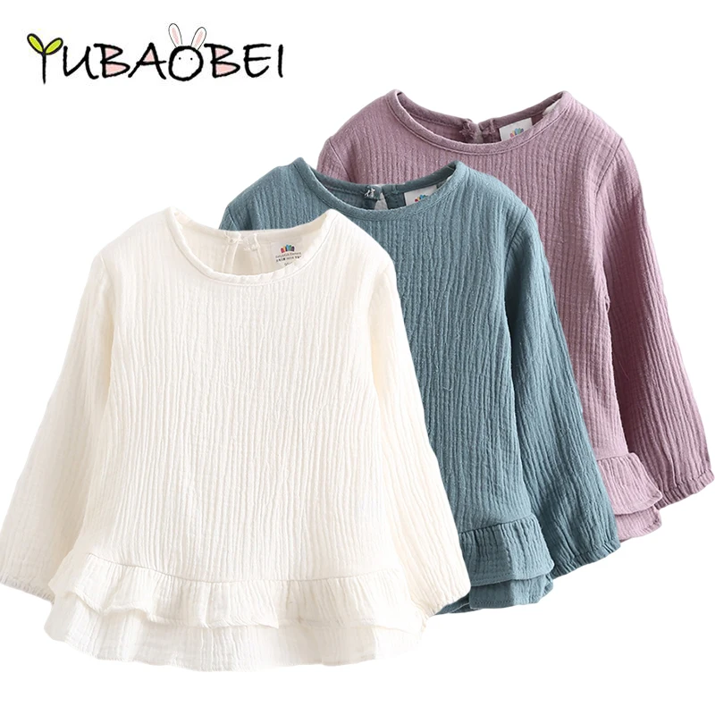 

New Baby Girls Blouse Spring Cotton Linen O-neck Breathable Shirt for Girls Autumn Long Sleeve Toddler Kids T-shirt Tops