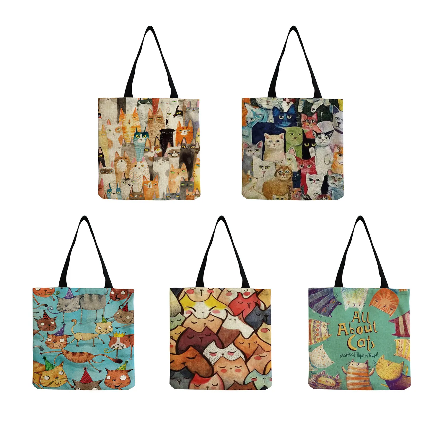

Design Cute Kawaii Cartoon Anime Cat Print Tote Bag Women Fashion Handbags School Traveling Shopping Bag Reusable Shoulder Bags