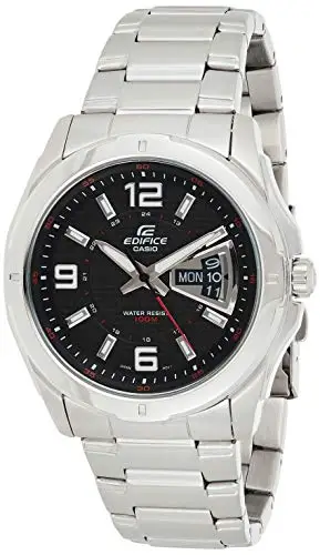 Casio EDIFICE часы в твердой коробке 10 бар черный для мужчин с ремешком из нержавеющей