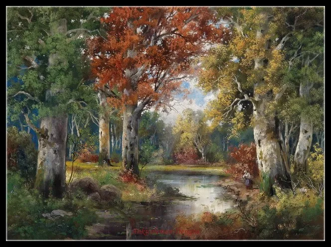 

Forest Creek - Counted Cross Stitch Kits - Handmade Needlework for Embroidery 14 ct Aida Cross Stitch Sets Color Oil painting