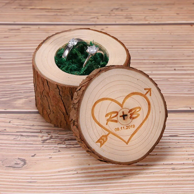 

Personalized Wooden Ring Bearer Box Customized Wedding Rustic Wood Rings Holder Wood Slice Ring Box Wedding Gift Wedding Decor