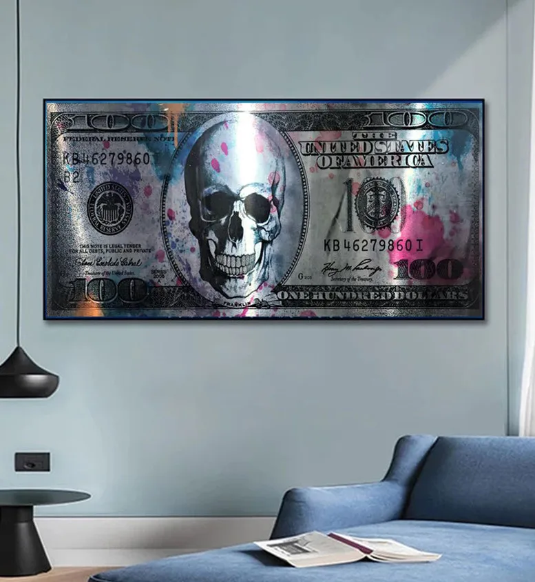 Современная Картина на холсте с изображением доллара и черепа плакат печать