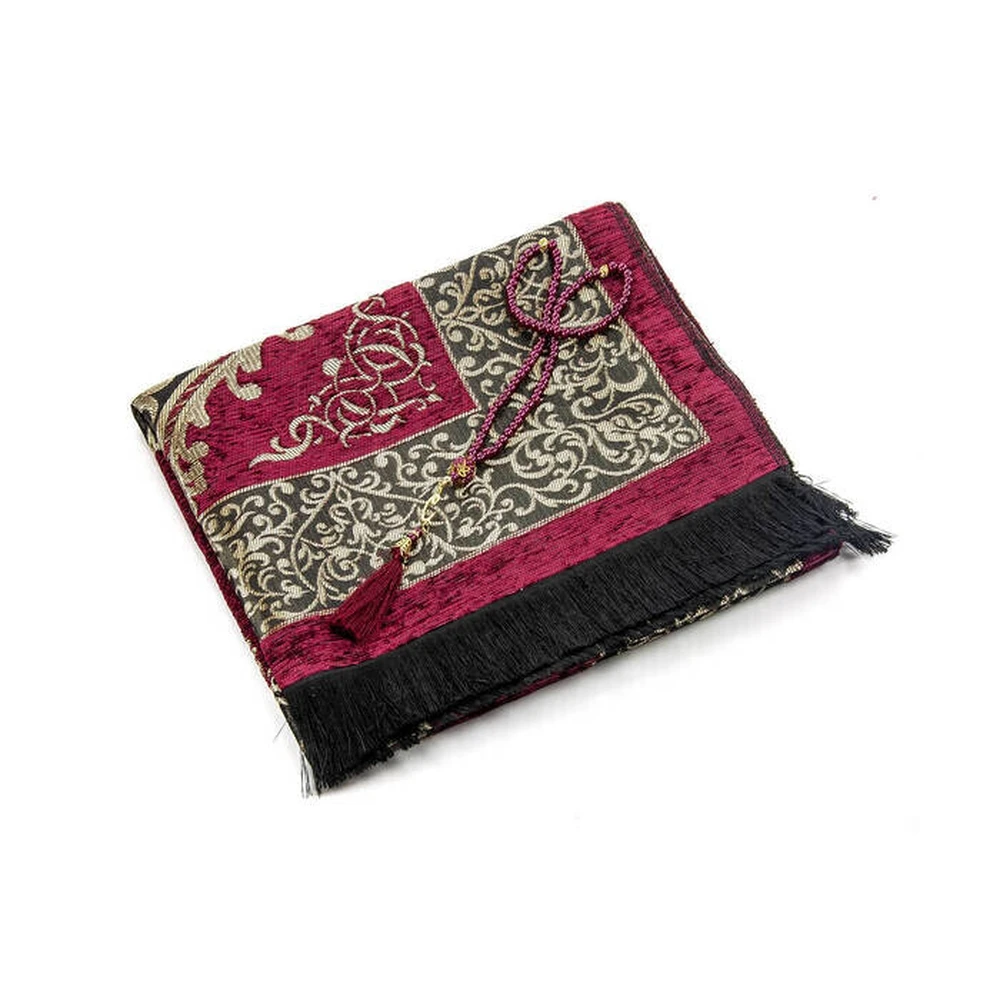 Iqrah luxury Ottoman chenille prayer mat rosary gift fuchsia, 99 lu, rosary muslim