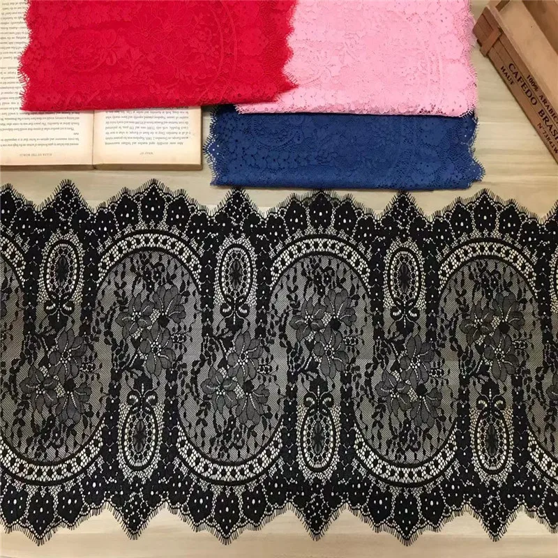 High Quality Lace Trim Scalloped Eyelash Lace Fabrics Clothing Accessories Black Chantilly Lace for Dress Needle Work