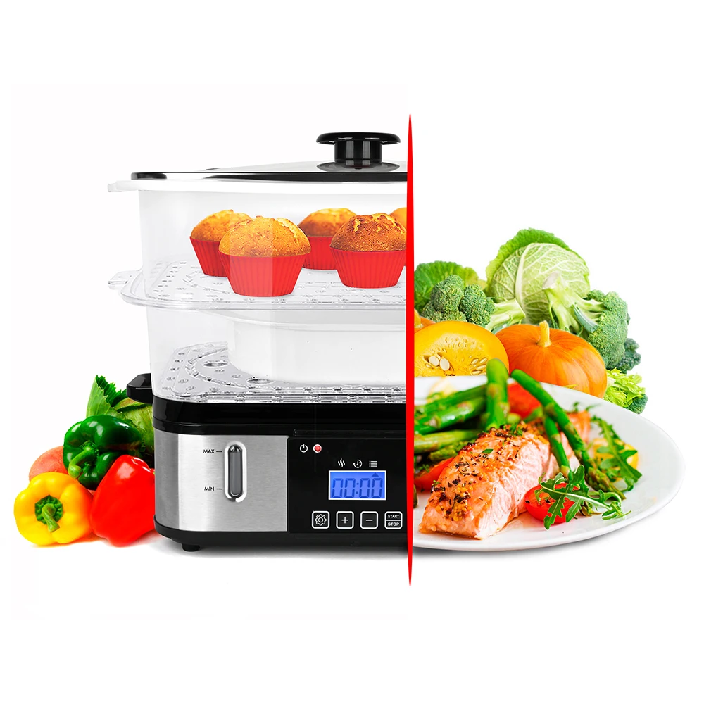 Kitchen steamer correct nutrition 8 programs digital control shockproof bowls 12L shape for omelet and muffins gfs-9d | Бытовая техника