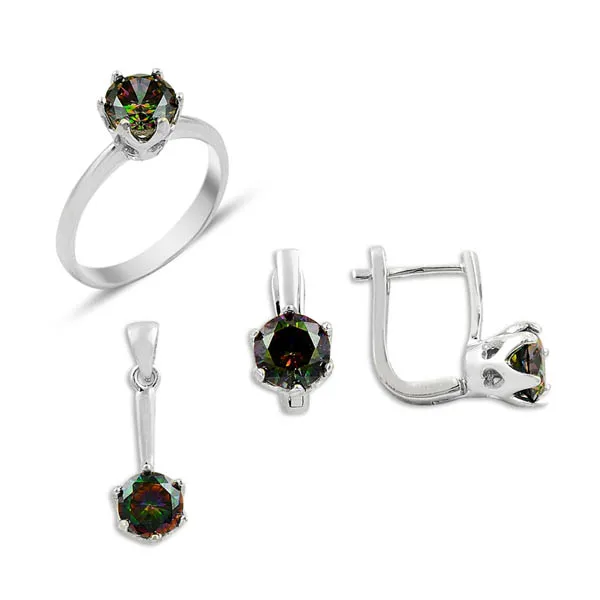 

Silver 925 Sterling Mystic Topaz Cubic Zirconia Solitaire Set