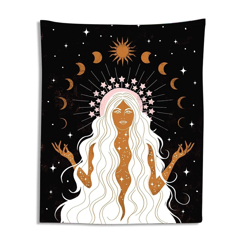 Индийская Луна фаза девушка МАНДАЛА ГОБЕЛЕН Настенный декор в стиле бохо макраме