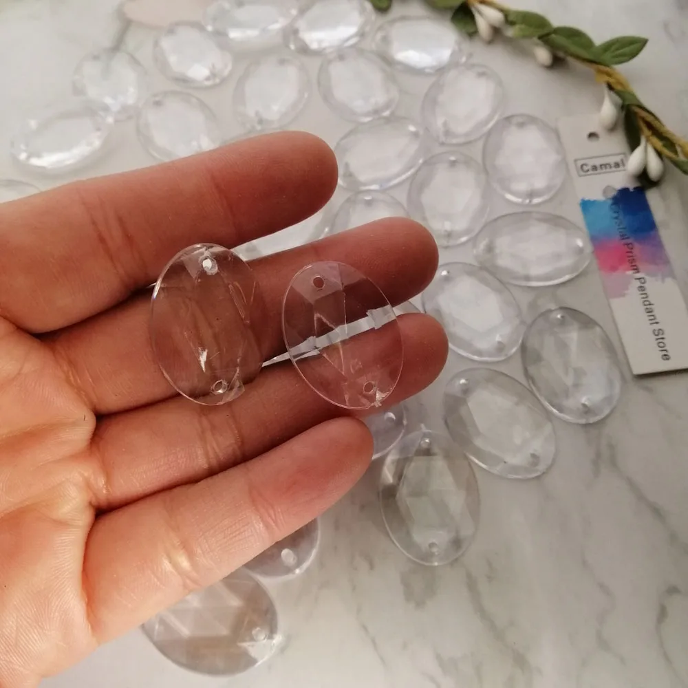 Camal 20pcs Clear 27mmx20mm Acrylic Egg-shaped Loose Beads 2 Holes Prisms Chandelier Lamp Parts Accessories Wedding Centerpiece images - 6