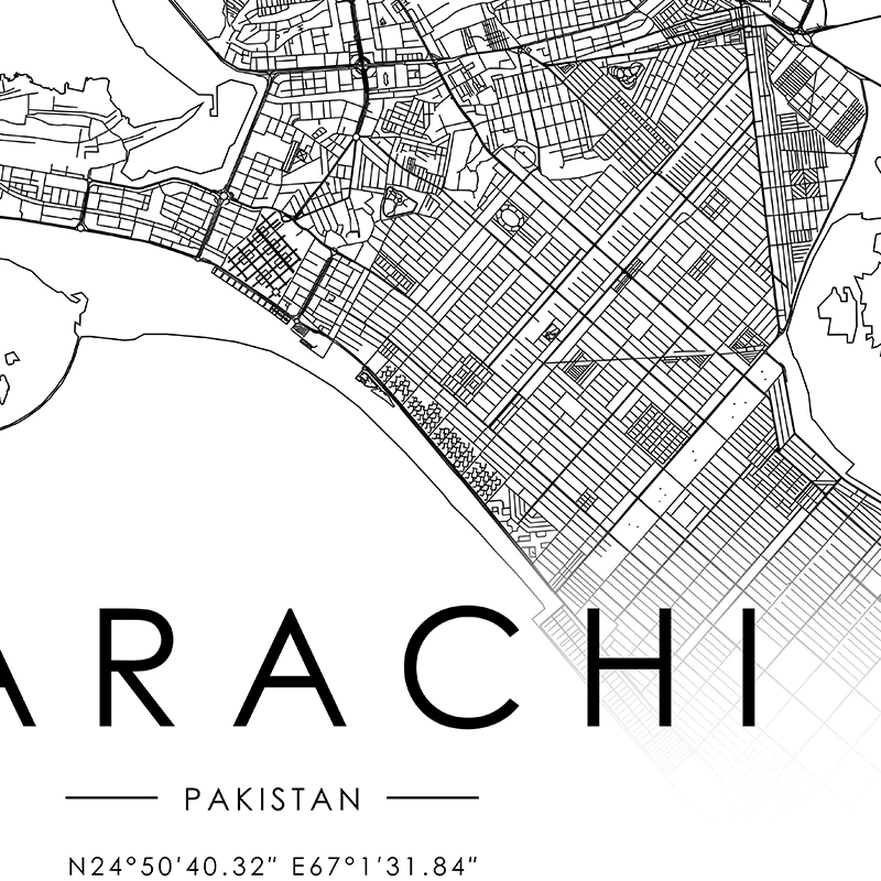 Карта города Карачи плакат Исламабад черно-белые принты Пакистан путешествия