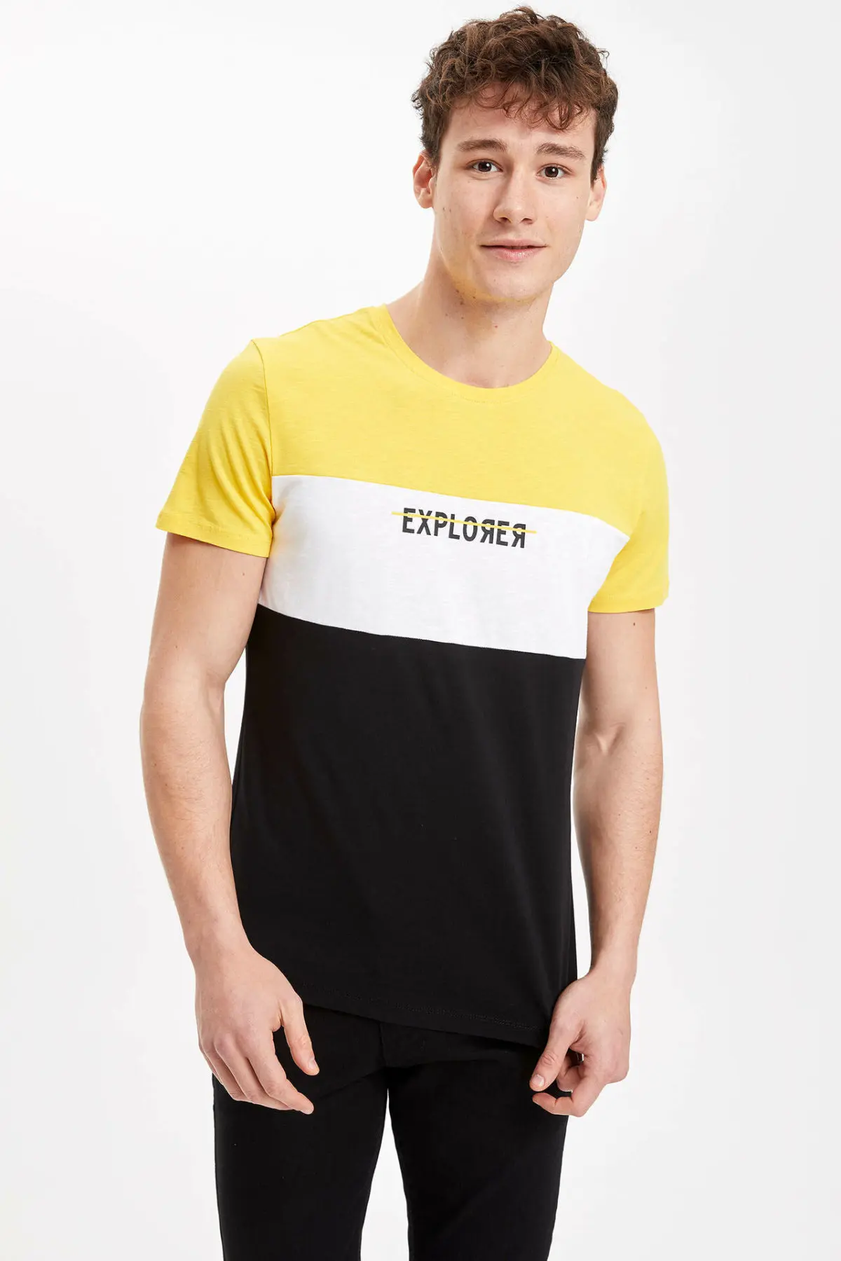 DeFacto Повседневная разноцветная полосатая Мужская футболка с коротким рукавом