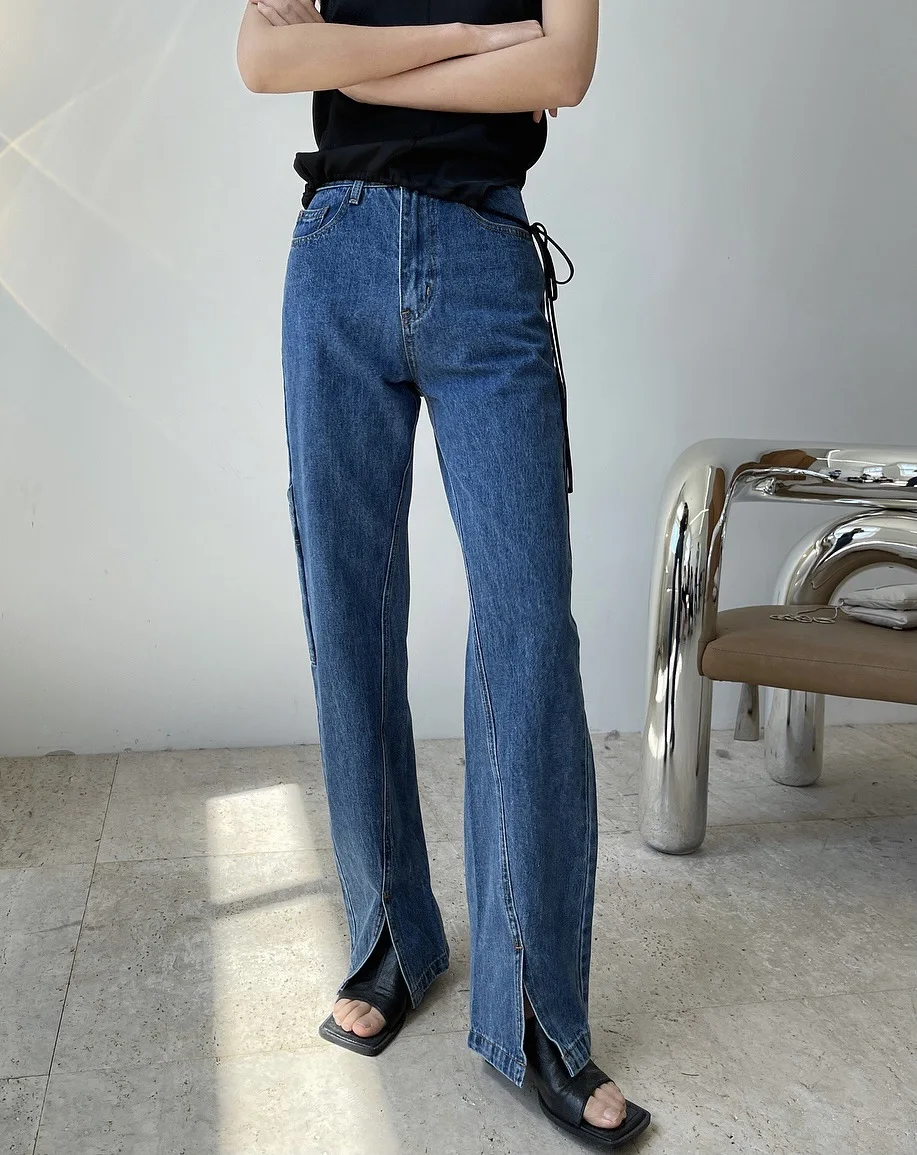 spring woman straight blue jeans