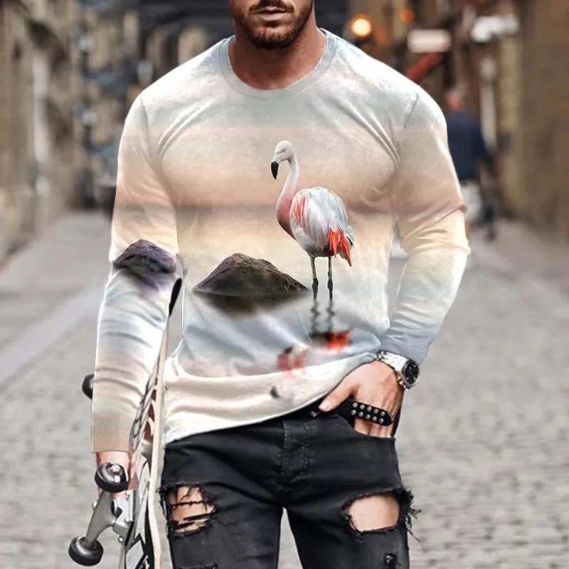 

Осень-лето 2021, футболка с длинным рукавом, новинка, Мужская Уличная Модная Тонкая футболка с 3d-цифровым принтом, рубашка, Топ