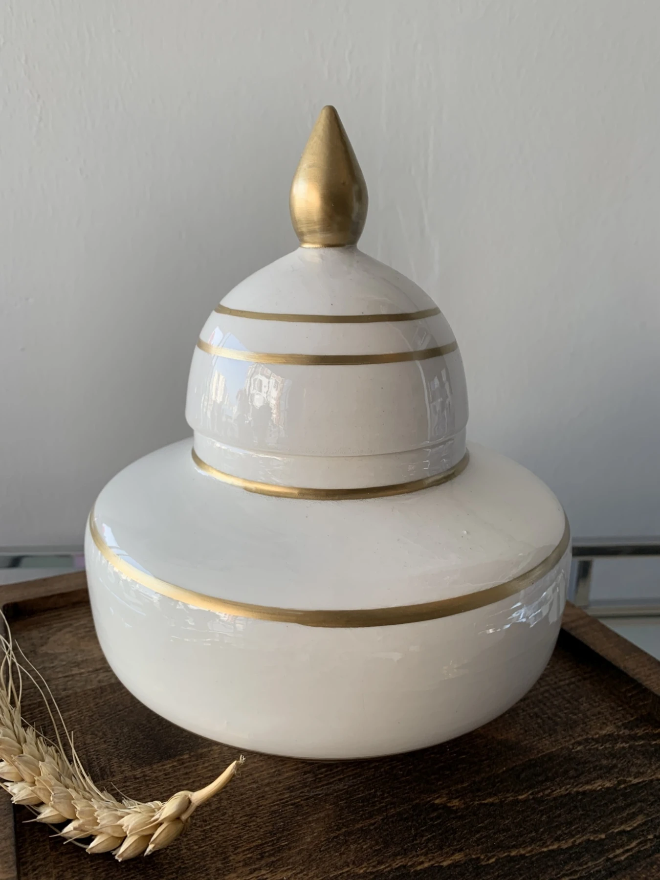

Gold Stripes Hand Made Ceramic Ginger Jar With Lid
