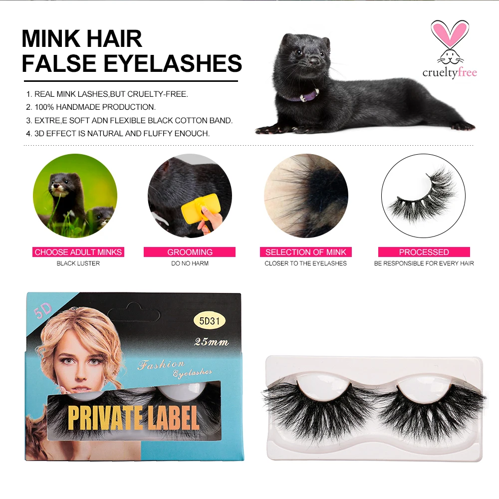 25mm 5D Mink Eyelashes Wholesale Makeup Fluffy Soft Wispy Natural Cross Eyelash Extension Reusable Lashes Min | Красота и здоровье
